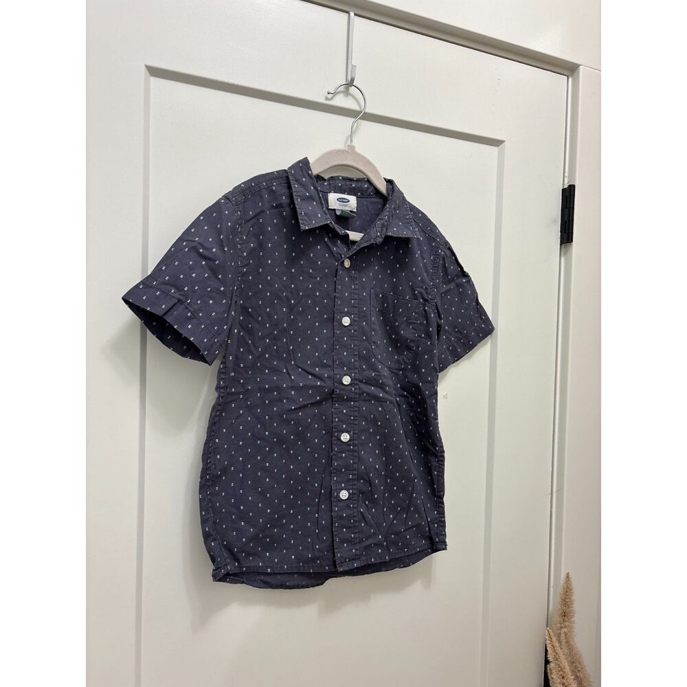 Old Navy Boys Size Small (6-7) Navy Blue Dot Short Sleeve Button Up Shirt